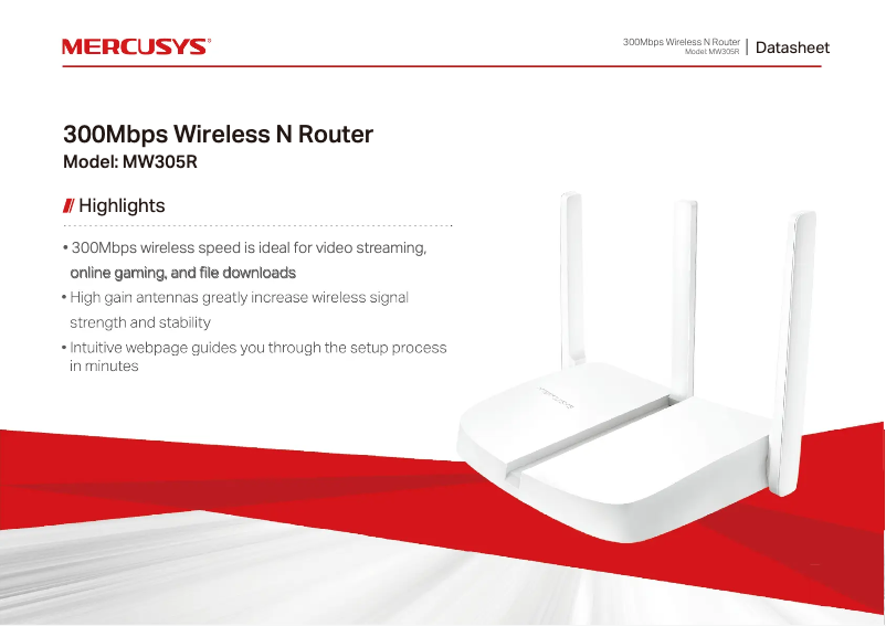 Page 1 de la notice Fiche technique Mercusys MW305R