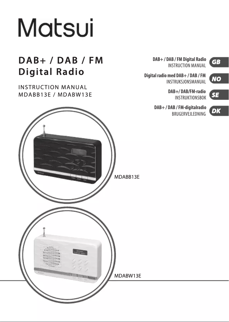 First page image of the manual for MDABW13E