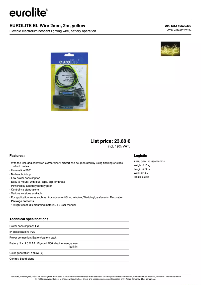 First page image of the manual for EL Wire