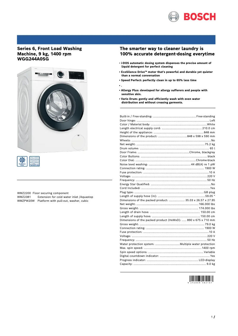 First page image of the manual for WGG244A0SG