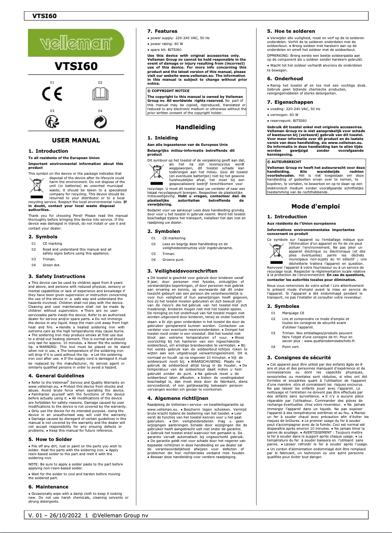 First page image of the manual for VTSI60
