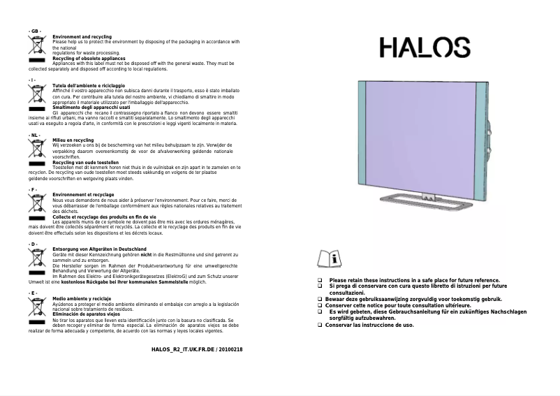First page image of the manual for Halos 15