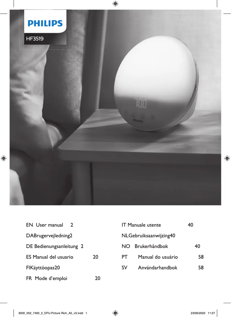 First page image of the manual for SmartSleep Wake-up Light HF3519