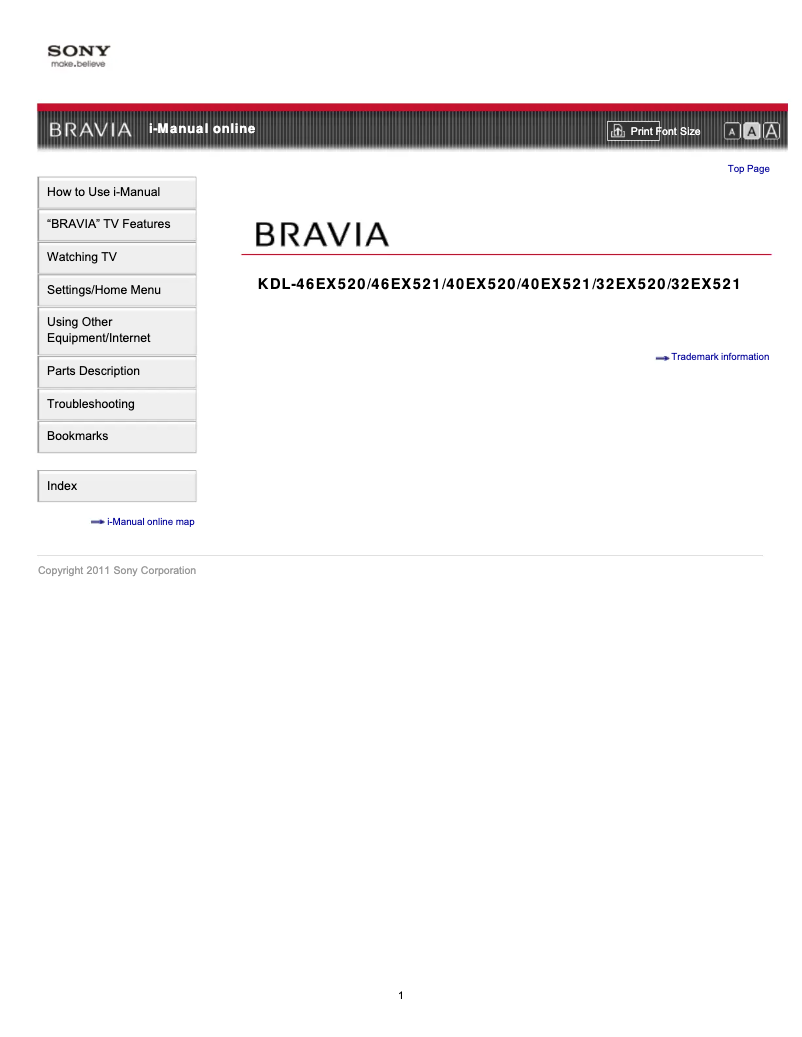 Page 1 of the manual User Manual Sony KDL-46EX521