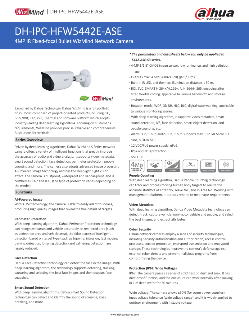 Page 1 of the manual Technical Sheet Dahua Technology IPC-HFW5442E-ASE