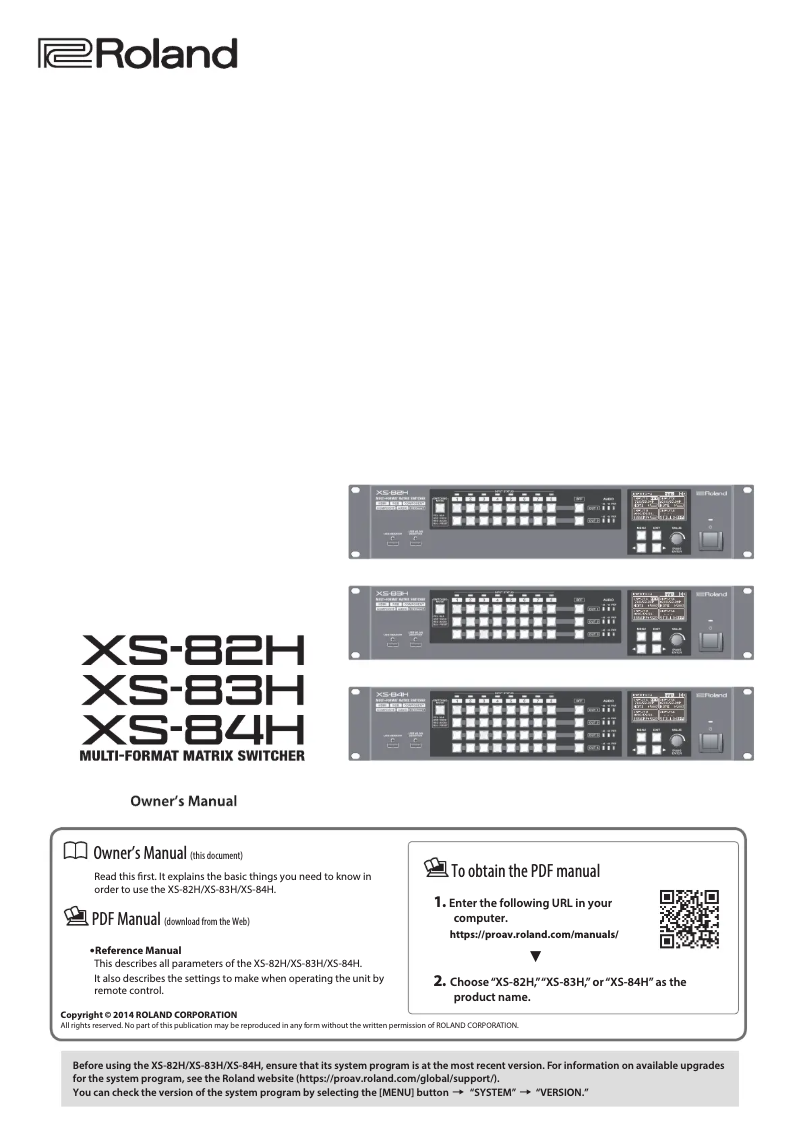 First page image of the manual for XS-82H