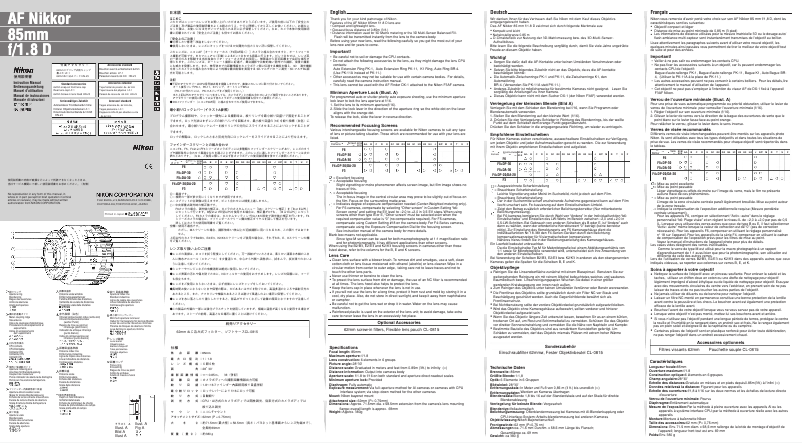 Page 1 of the manual User Manual Nikon AF-D 85mm f/1.8