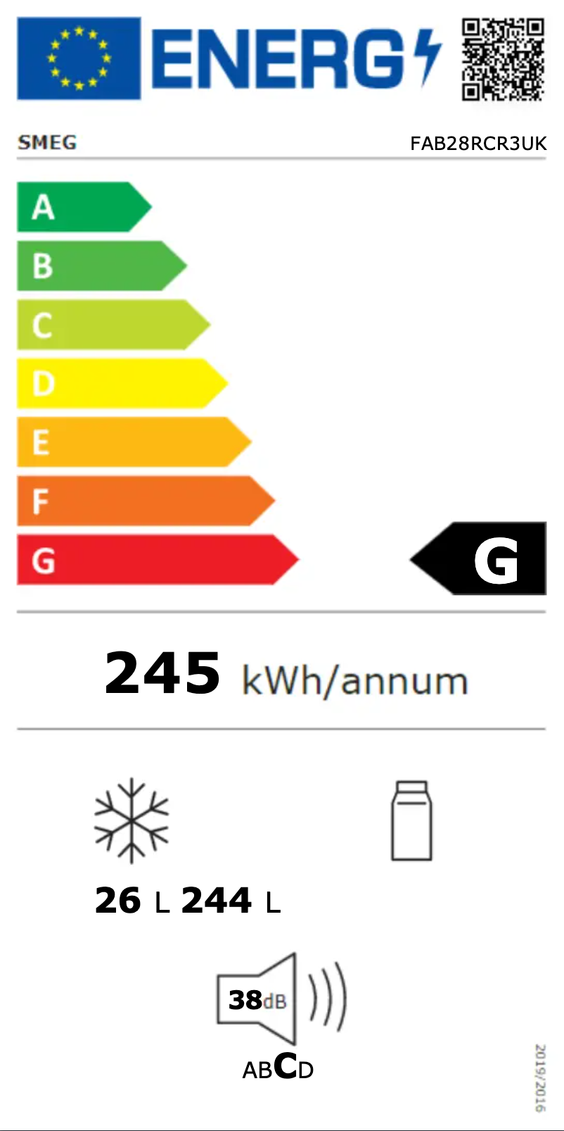 Page 1 of the manual Energy Label Smeg FAB28RCR3UK