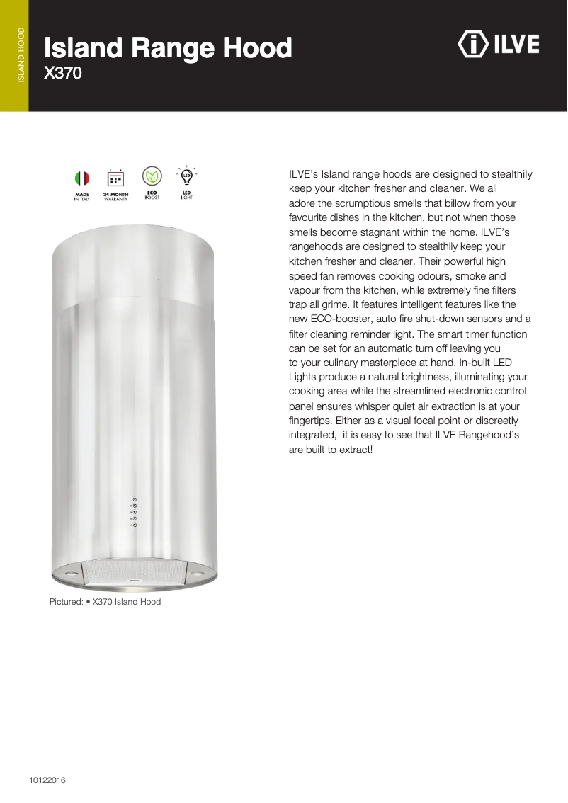 Page 1 of the manual Technical Sheet Ilve X370