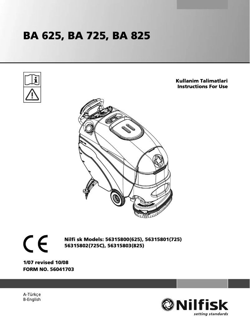 Page 1 of the manual User Manual Nilfisk BA 825