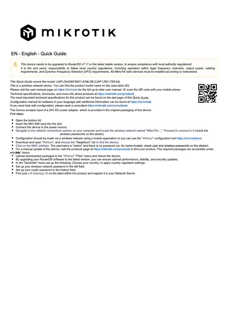 Page 1 of the manual User Manual Mikrotik LtAP LR8 LTE6 kit