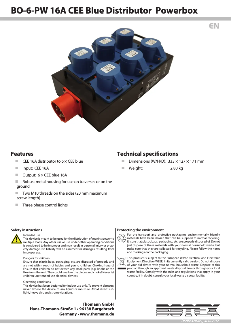 Page 1 of the manual User Manual Botex BO-6-PW 16A CEE