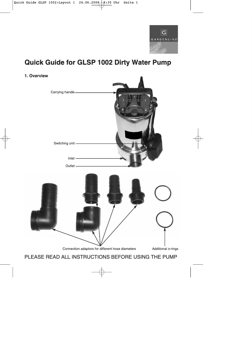 Page 1 of the manual User Manual Gardenline GLSP 1002