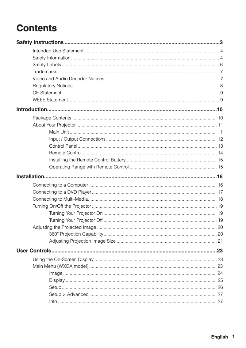 Page 1 of the manual User Manual InFocus IN1188HD