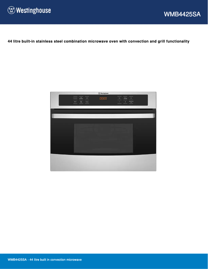 Page 1 de la notice Fiche technique Westinghouse WMB4425SA
