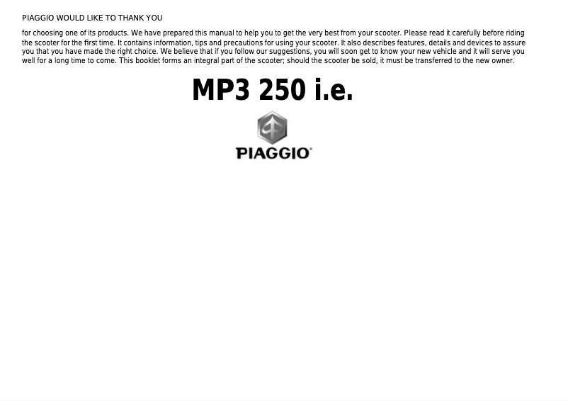 Page 1 de la notice Manuel utilisateur Piaggio MP3 LT 250 i.e. (2007)