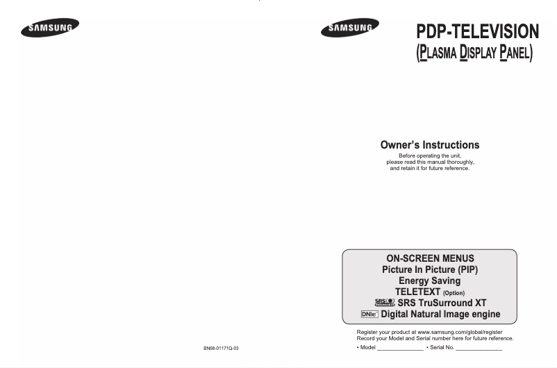 Page 1 of the manual User Manual Samsung PS50Q91H