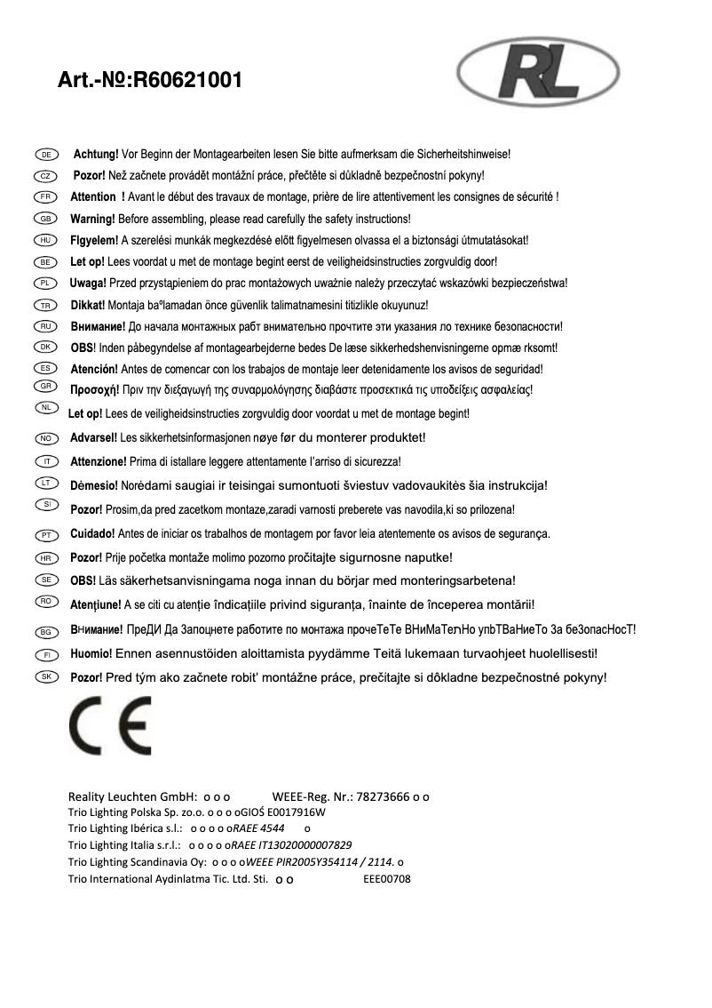 Page 1 of the manual User Manual Trio Lighting CL Neptun