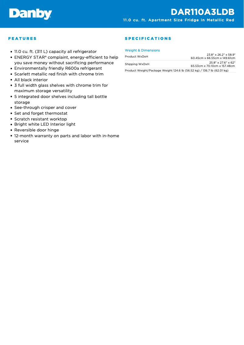 First page image of the manual for DAR110A3LDB