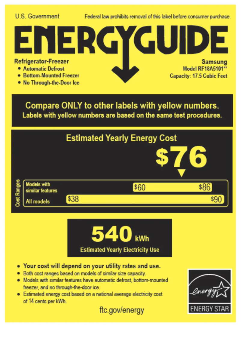 Page 1 of the manual Energy Label Samsung RF18A5101SR