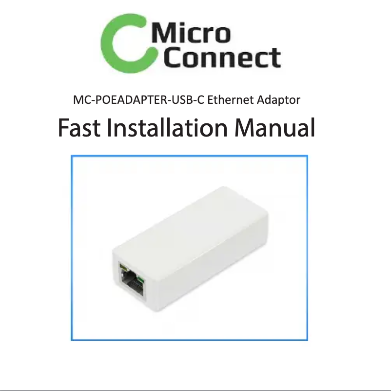 First page image of the manual for MC-POEADAPTER-USB-C