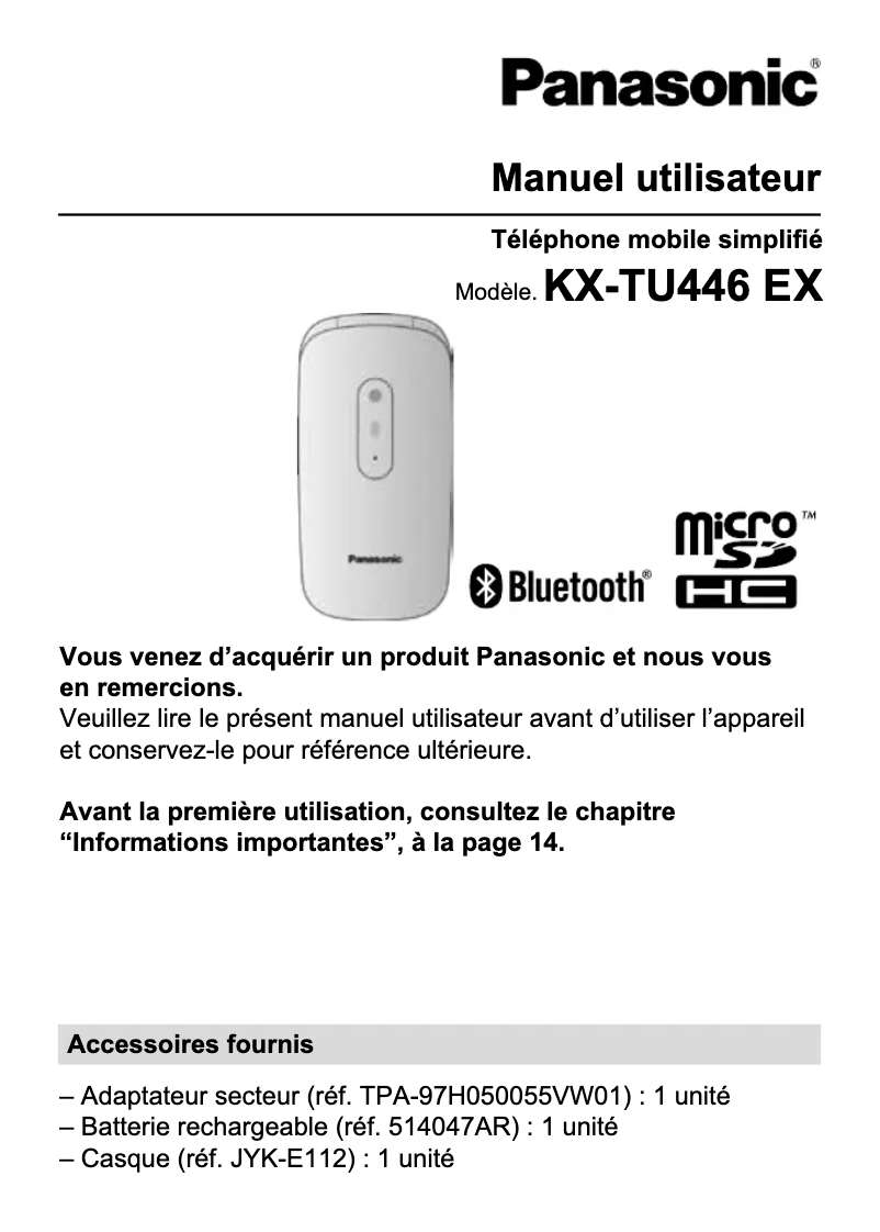 Page 1 of the manual User Manual Panasonic KX-TU446