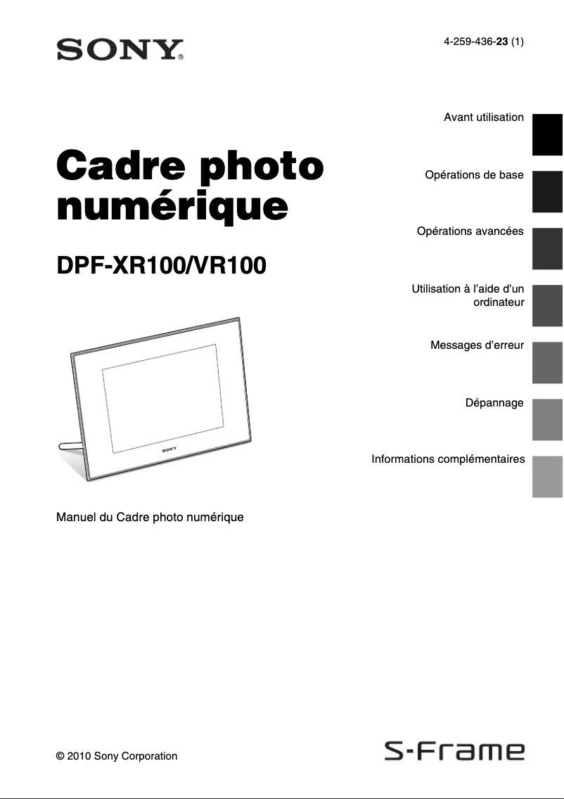 Page 1 of the manual User Manual Sony DPF-XR100