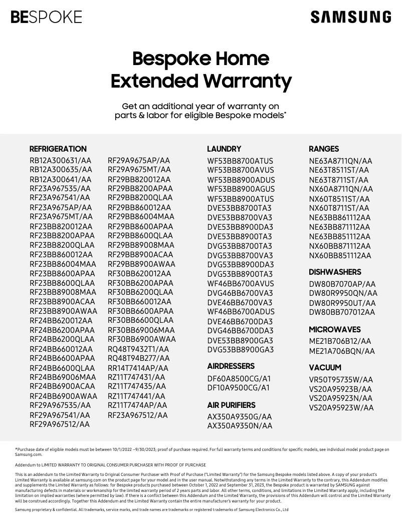 Page 1 of the manual Warranty Information Samsung NE63BB871112