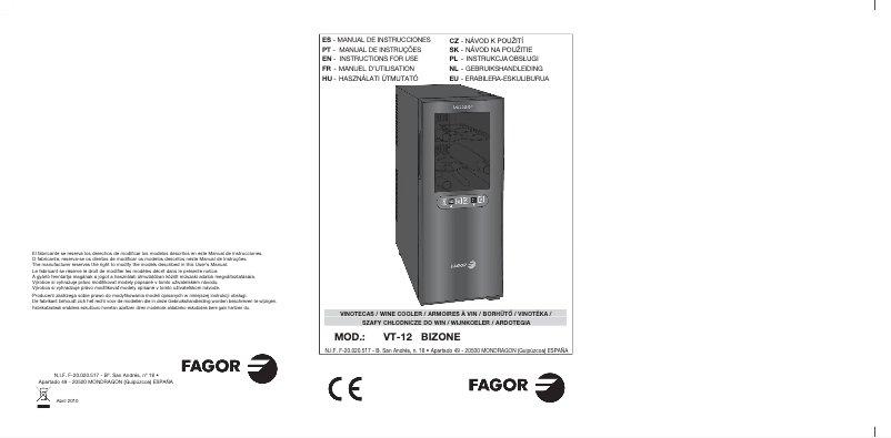 Page 1 of the manual User Manual Fagor VT-12 BIZONE