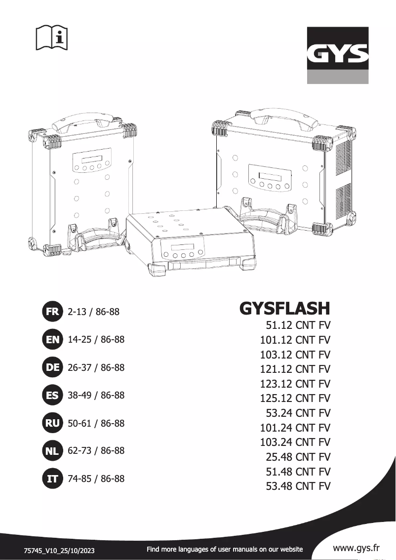 Page 1 of the manual User Manual GYS Gysflash 103.12 CNT FV