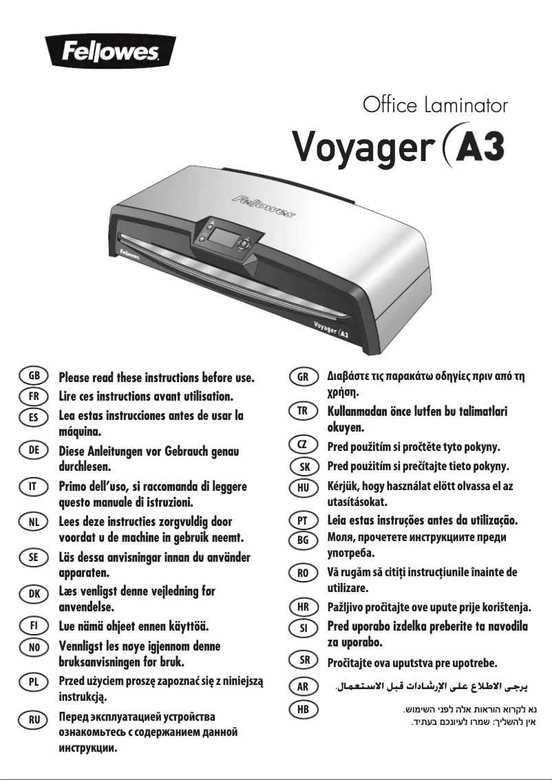 Page 1 of the manual User Manual Fellowes Voyager A3