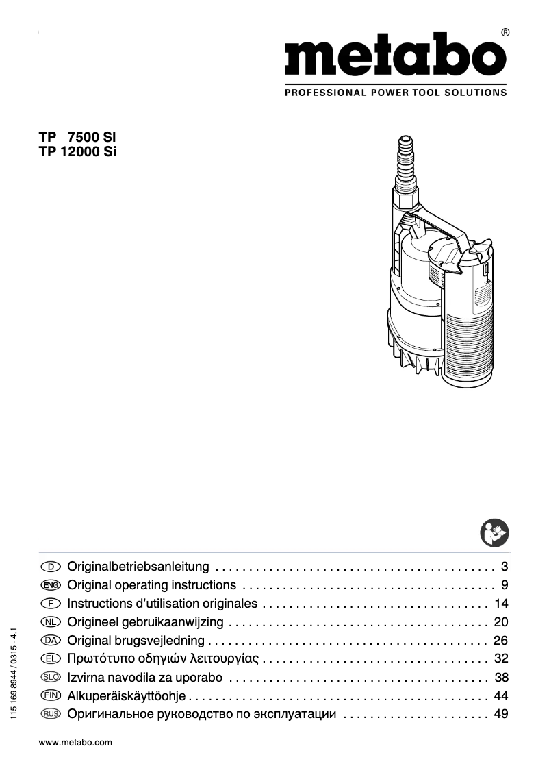 Page 1 of the manual User Manual Metabo TP 12000 SI