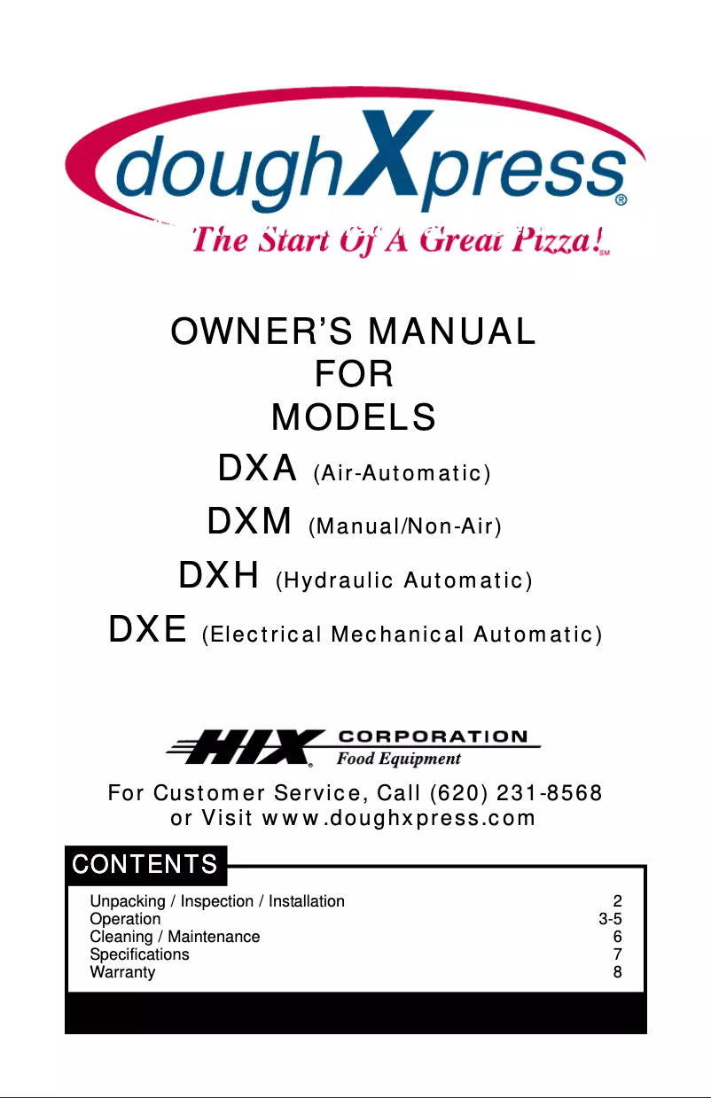 Page 1 of the manual User Manual DoughXpress DXM-SS