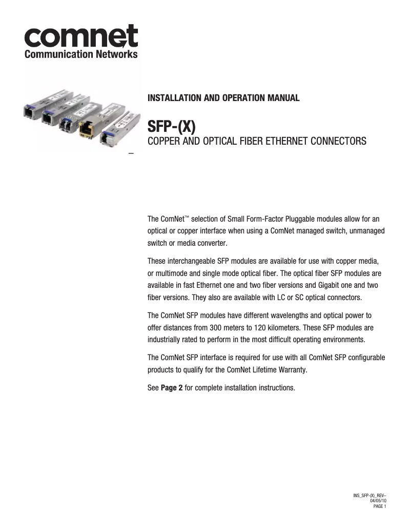 First page image of the manual for SFP-14B