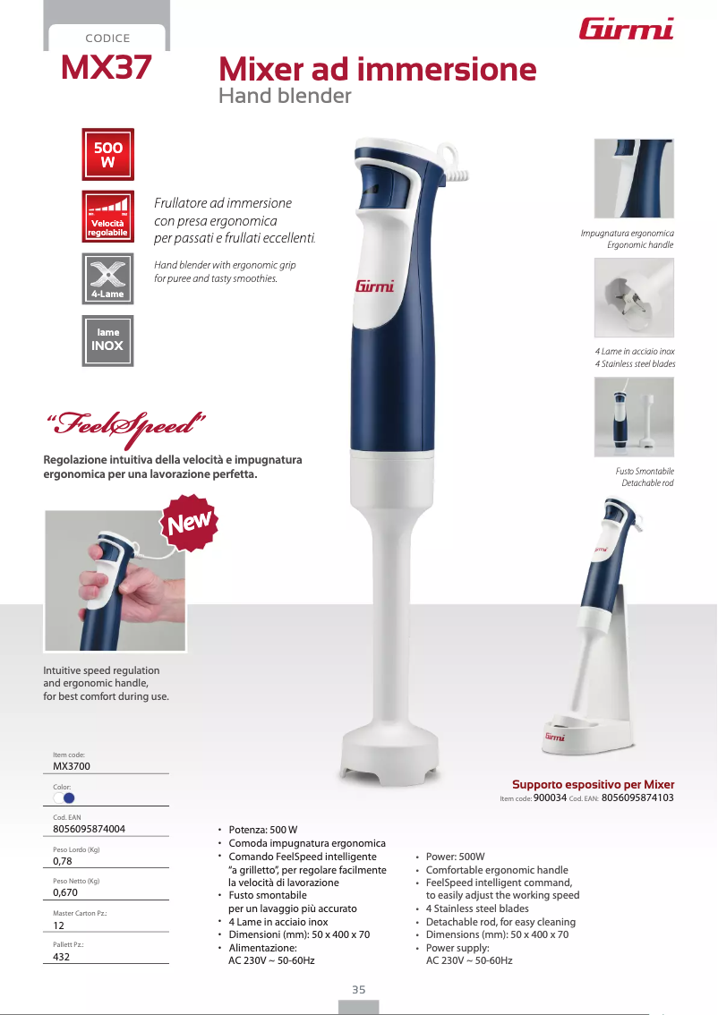 Page 1 of the manual Technical Sheet Girmi MX37