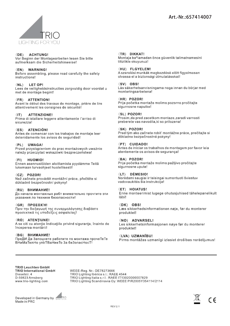 Page 1 of the manual User Manual Trio Lighting Griffin 657414007