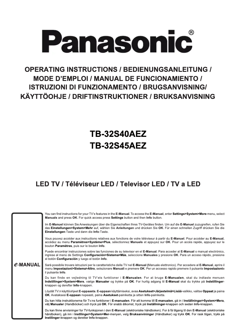 Page 1 of the manual User Manual Panasonic TB-32S45AEZ