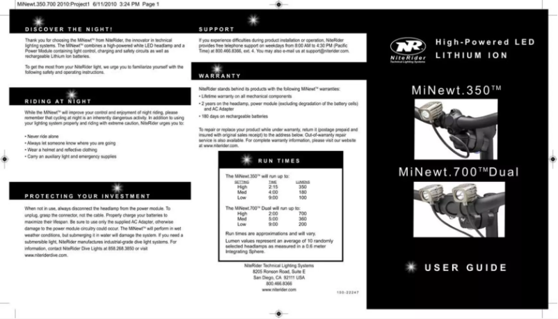 First page image of the manual for MiNewt 350