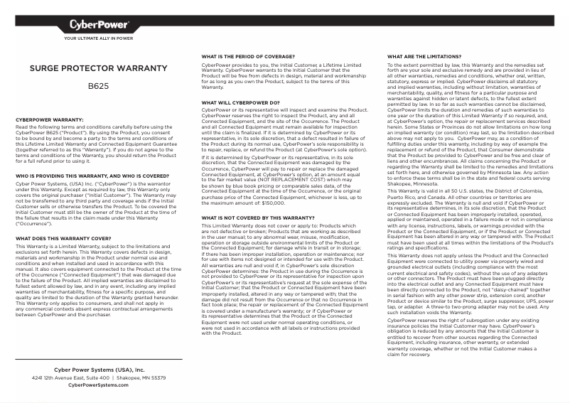 First page image of the manual for B625