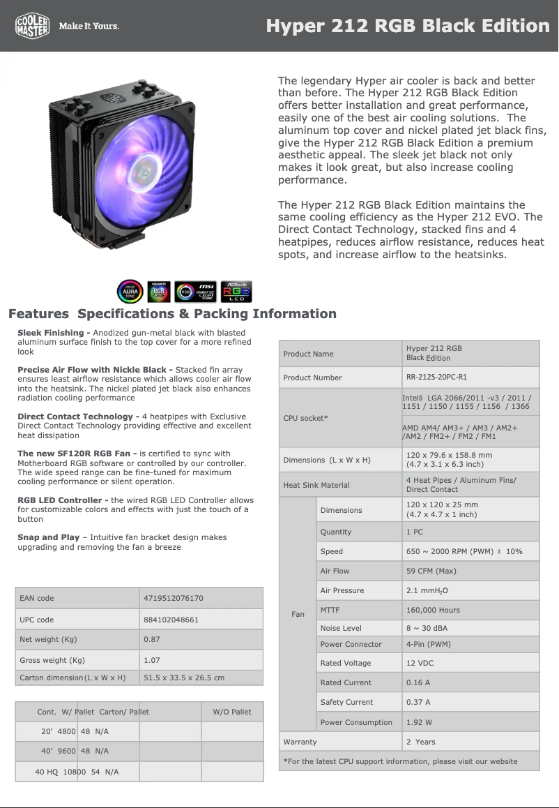 First page image of the manual for Hyper 212 RGB Black Edition