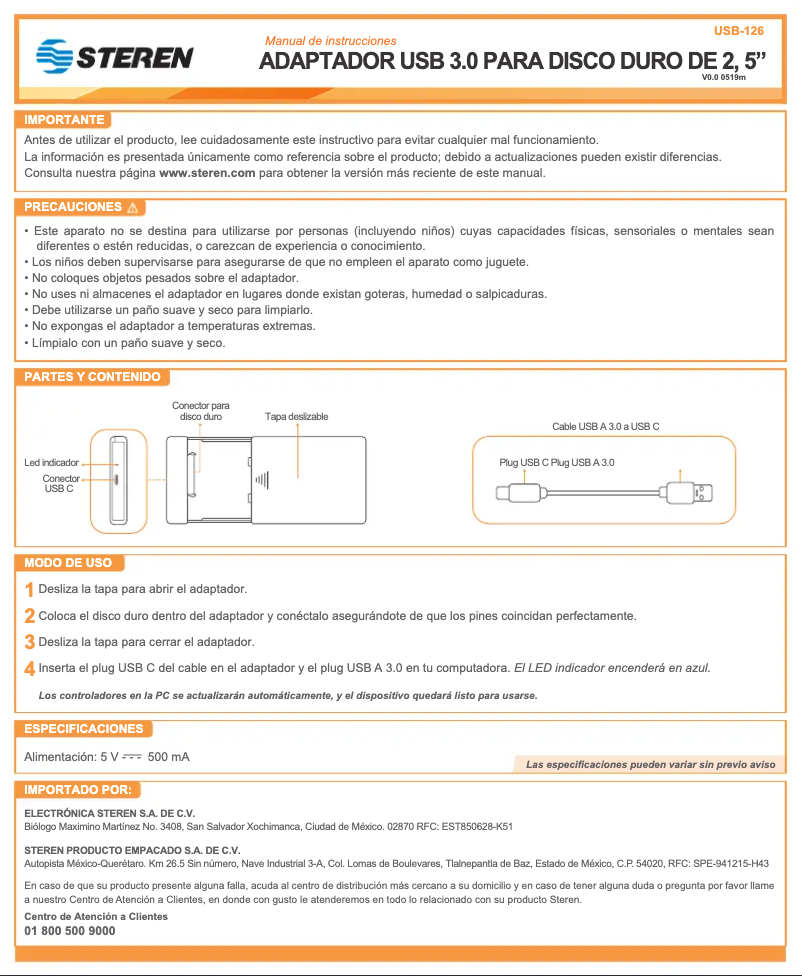 First page image of the manual for USB-126