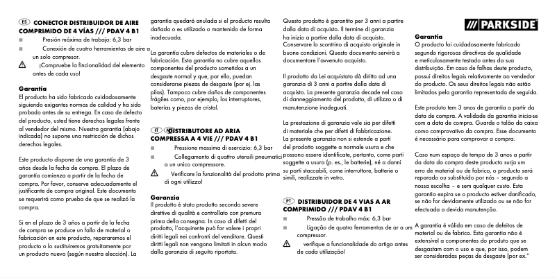 First page image of the manual for PDAV 4 B1