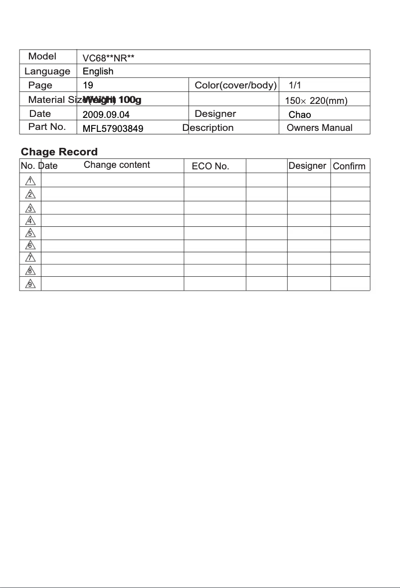 First page image of the manual for VC6820NRTQ