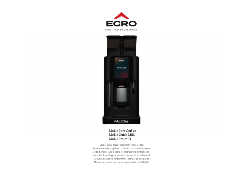 Page 1 of the manual User Manual Egro MoDe Pure Coffee