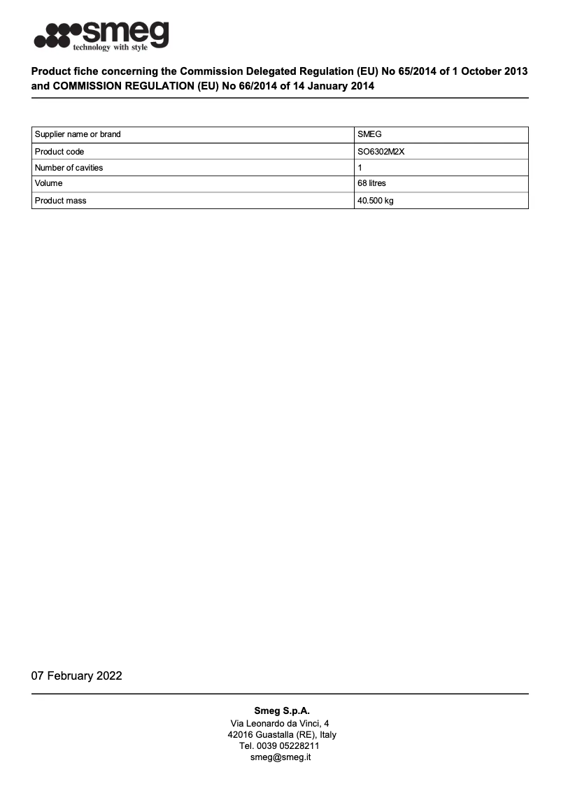 Page 1 of the manual Brochure Smeg SO6302M2X