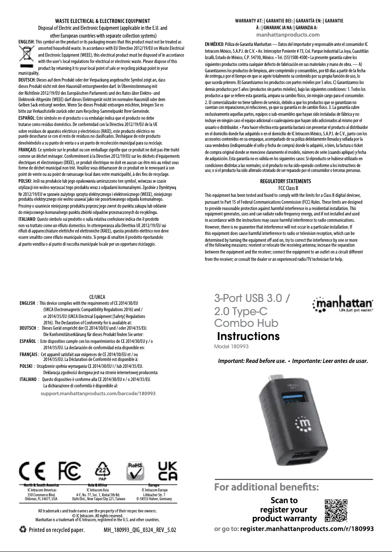 First page image of the manual for 180993