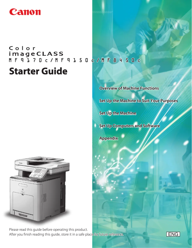 Page 1 of the manual Quick Start Guide Canon Color imageCLASS MF9150c