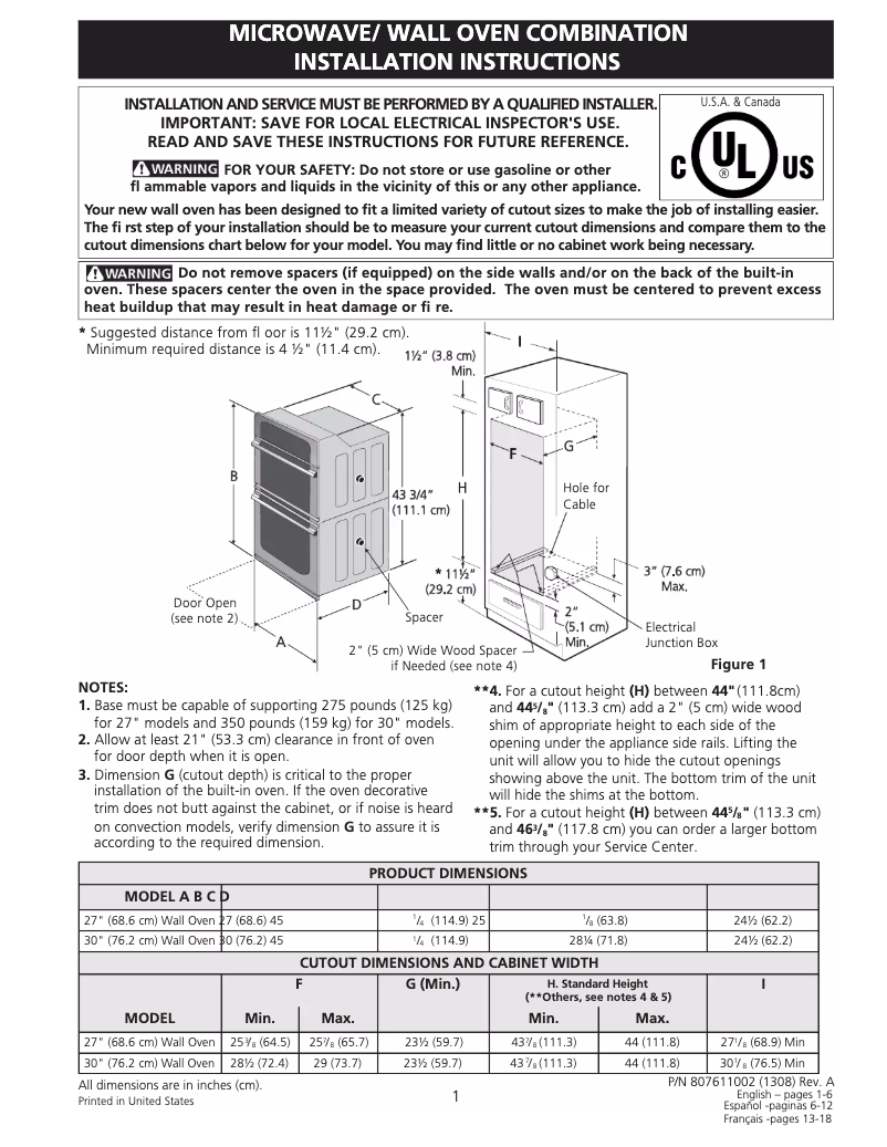 Page 1 of the manual Installation Guide Electrolux ICON E30MC75PPS