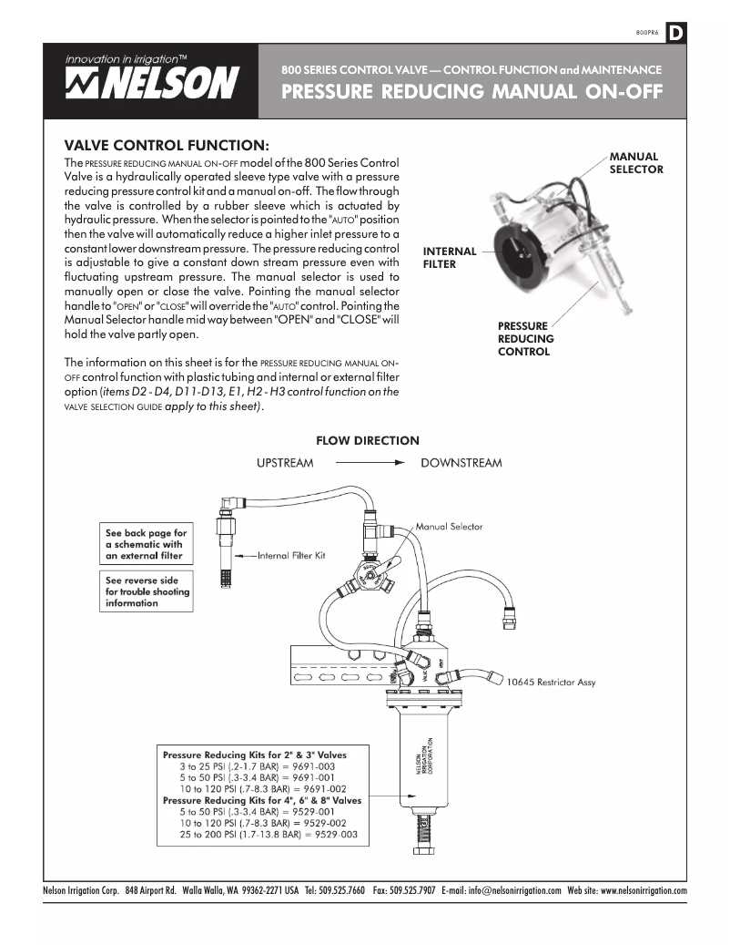 First page image of the manual for 800 Series Pressure Reducing Valves