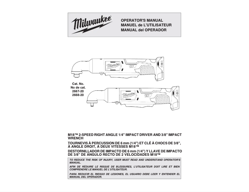 Page 1 of the manual User Manual Milwaukee M18 2667-21CT